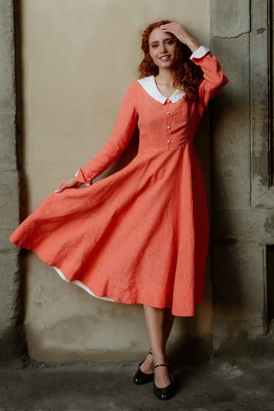 Wander – Long Sleeve Linen Dress with Sailor Collar