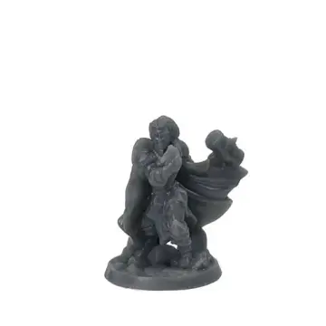 Unpainted 32mm 3D-printed female cleric raising a warhammer with a holy symbol thrust forward on its chain — tabletop RPG miniature for D&D, Pathfinder & wargaming