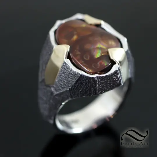 Rustic Fire Agate Signet with 14k Prongs