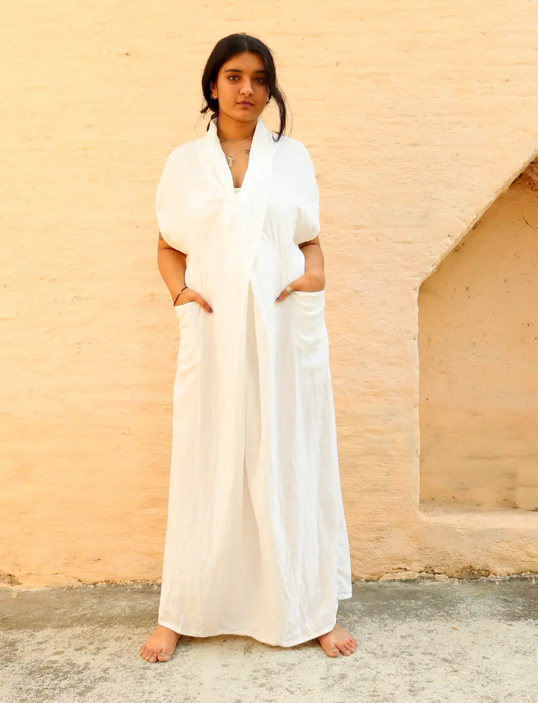 Shawl Collar Origami Long Kaftan