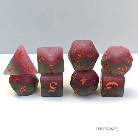 Fluorite Dice Set – 8-Piece Purple Green Layered Matte | Fennek & Finch