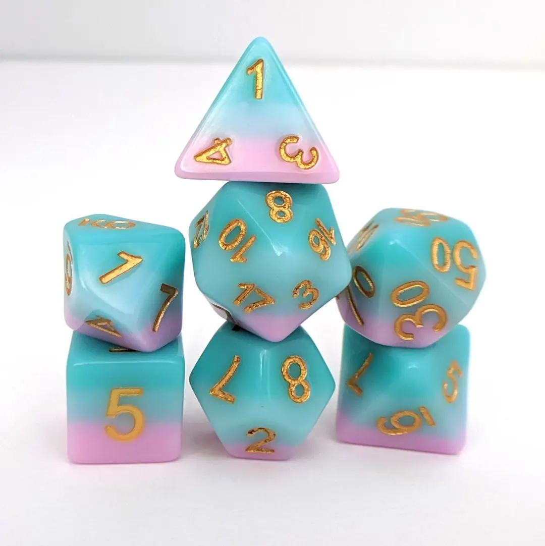 Luxury Dream Dice Set – Pastel Blue & Lavender Purple with Gold Font