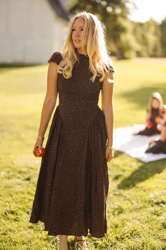 Harriet Dress in Chocolate Dainty Roses