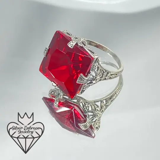 Ruby Ring, Size 7, 12ct Square Gem, Victorian Jewelry #D77 - Ready to Ship