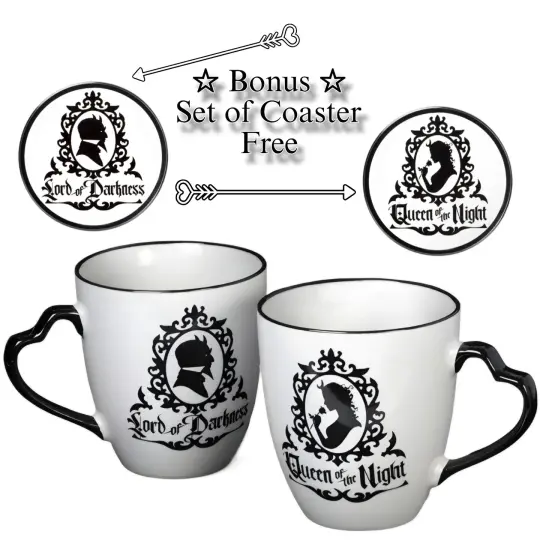 Queen of the Night & Lord of Darkness Mug Set with Coasters