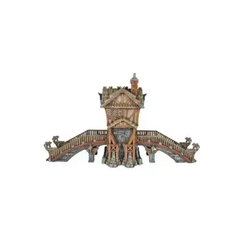 Fully painted 28mm 3D-printed toll house bridge with arched wooden ramps — tabletop RPG terrain for D&D, Pathfinder & wargaming