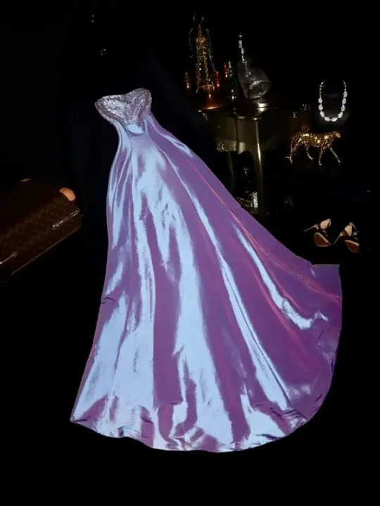 Purple rhinestone strapless fitted long ball gown R6919