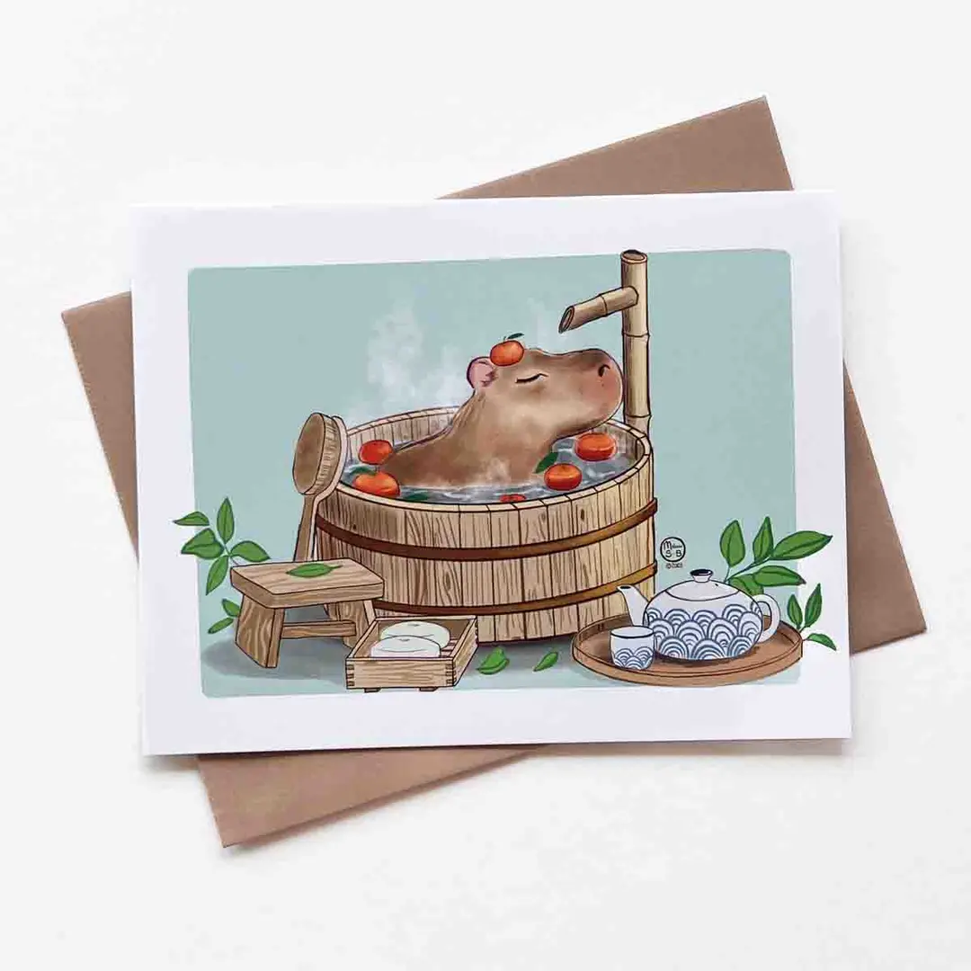 Capybara Spa Day Greeting Card, Wholesale 6 Pack