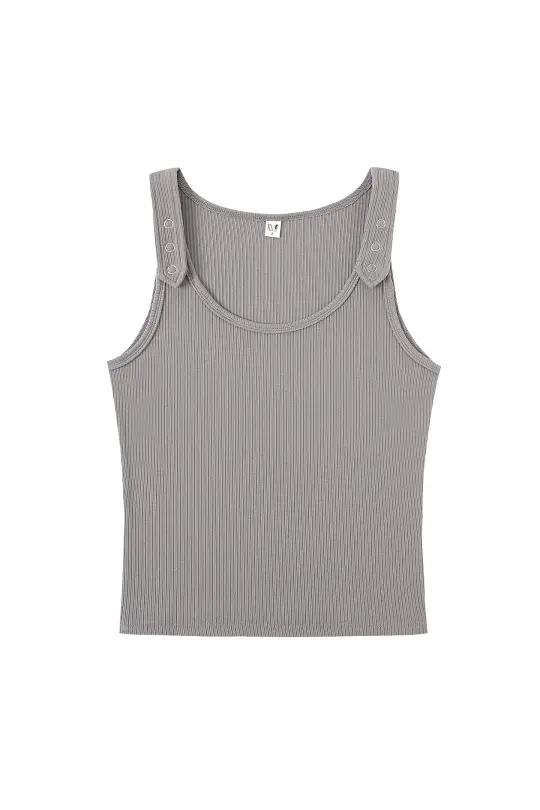 Tencel Rib Snap Strap Tank Top Gray