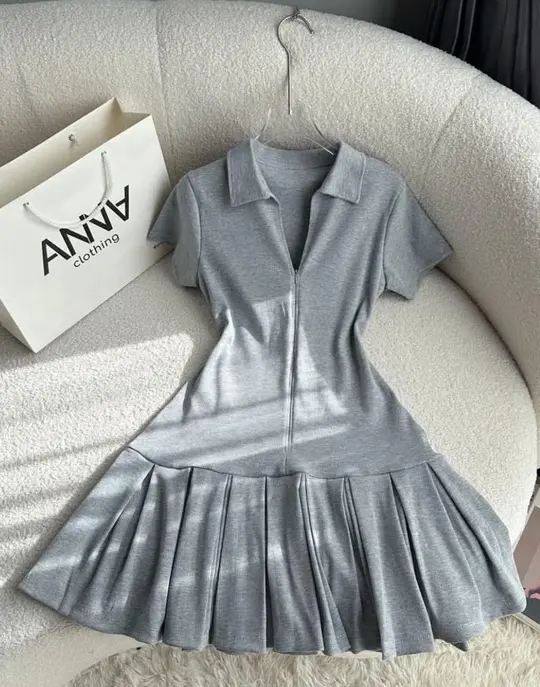 Gray polo neckline slim waist A-line short skirt homecoming dress R3929