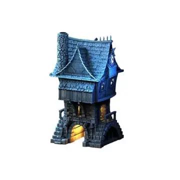 Two Story Gabled Dwelling 28mm 3D printed medieval fantasy town terrain, 3D render, front view
