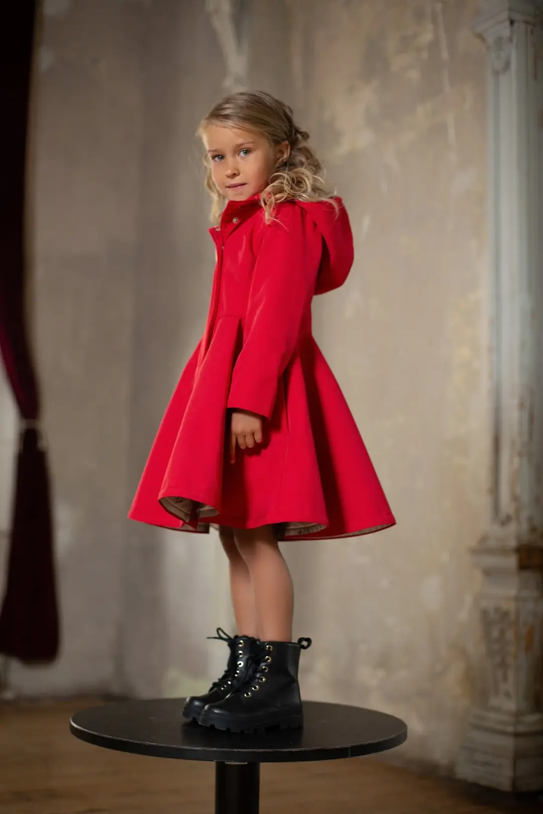 Fitted and Flared Coat for Girls in Bright Red  | Queen of Hearts