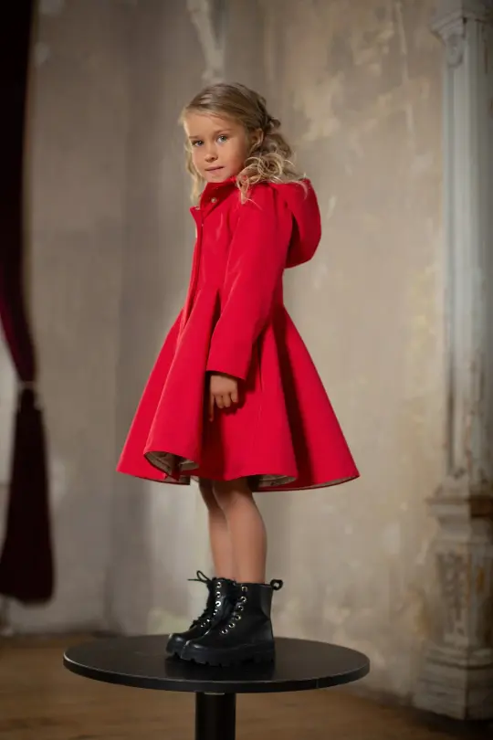 Fitted and Flared Coat for Girls in Bright Red  | Queen of Hearts