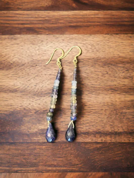 Multicolored natural Sapphire & Sunstone earrings
