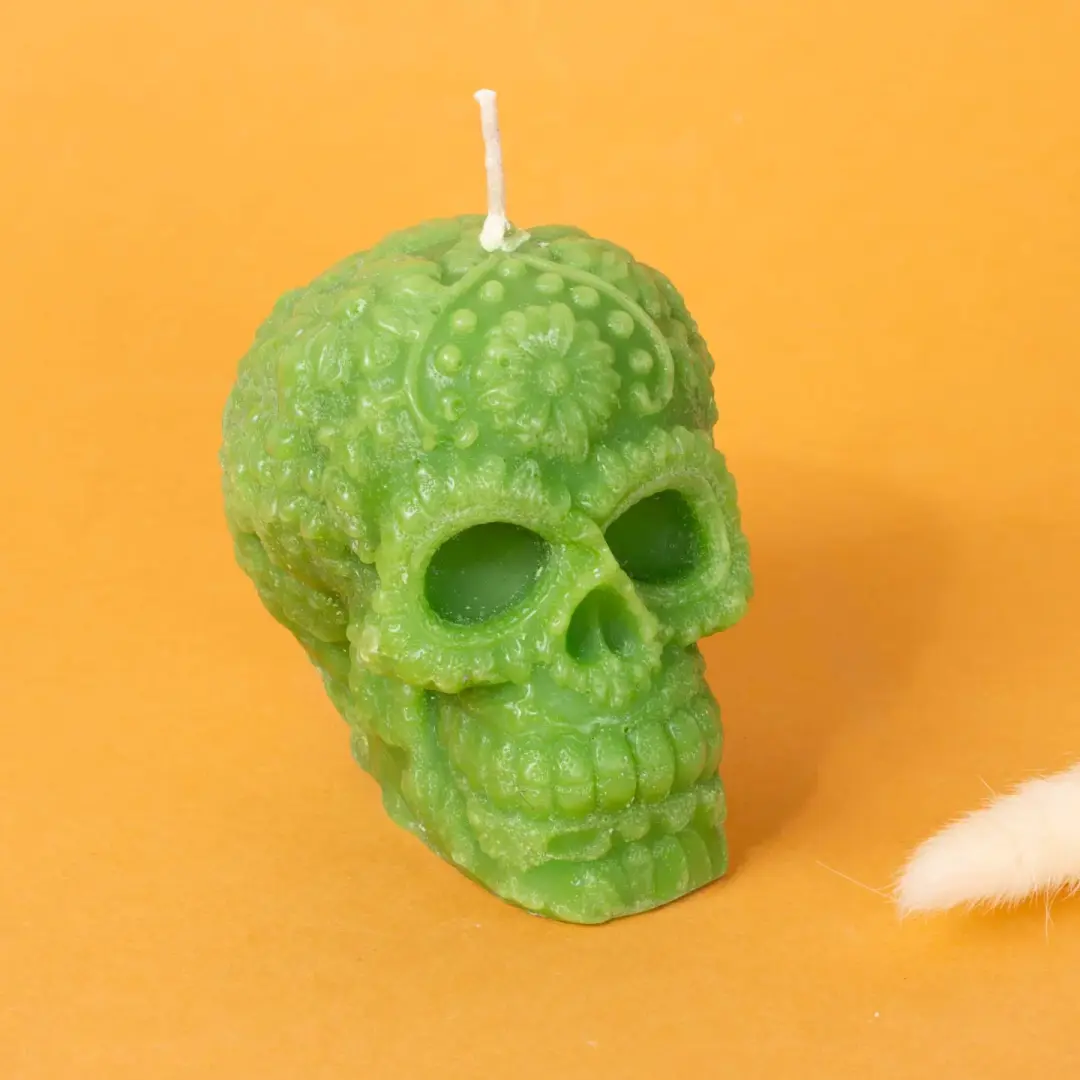 Sugar Skull with Flowers Candle