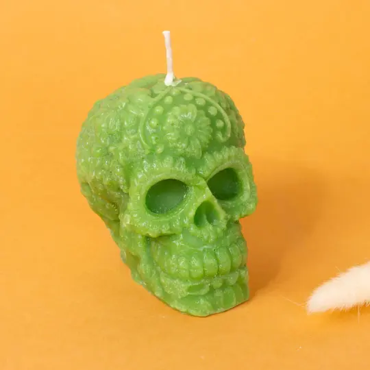 Sugar Skull with Flowers Candle