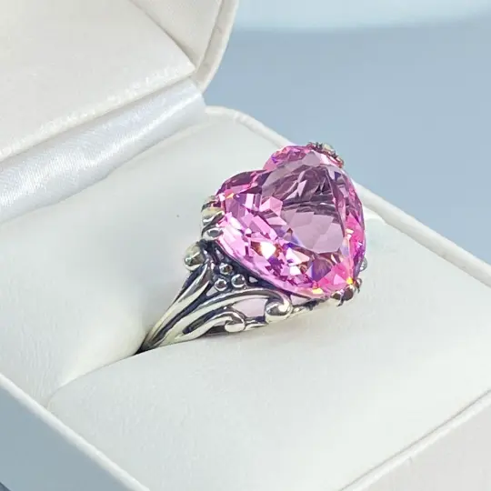 Pink Ring, Size 8, Heart Gem, Art Deco Jewelry #D213 - Ready to Ship