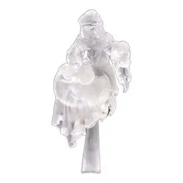 Unpainted 28mm 3D-printed poisoned ghost vintner miniature clutching his throat, holding a spilling goblet with a wine cask and jugs under his arm in clear resin, tabletop RPG miniature for D&D, Pathfinder & wargaming