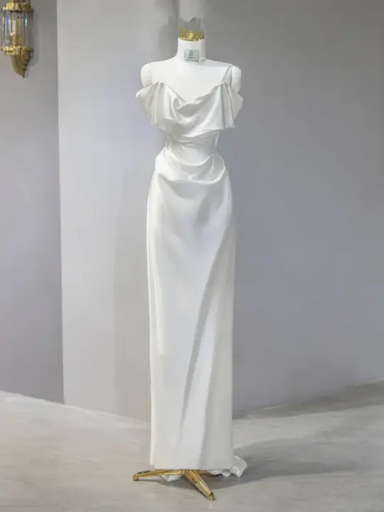 White off-the-shoulder fitted waist sexy long ball gown/bridal dress R9036