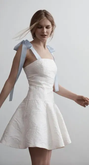 White suspenders with waist slimming A-line mini skirt homecoming dress R3584