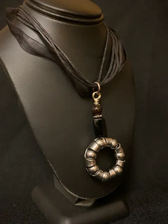 Bearing Necklace or Earrings with Black Glass Beads