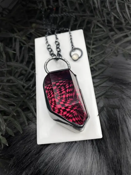Pink Glowing Op Art Quartz Rock Pendant