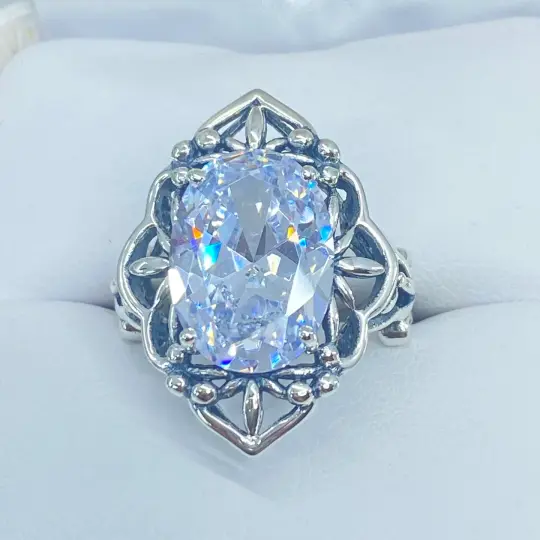 White CZ Ring, Size 5, Gothic Filigree Ring - Vintage Style Ring D98 - Ready to Ship
