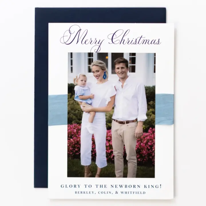 Blue Ribbon Wrap Holiday Card