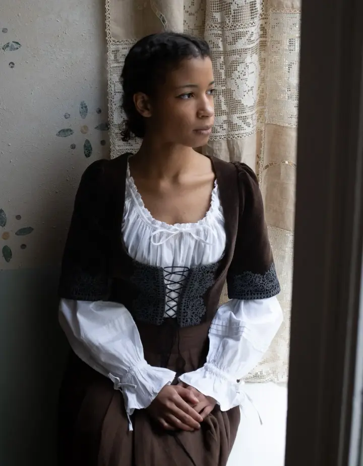 Corset 'Daria' en velours avec manches châtaigne