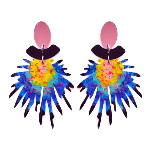 Pom Blue and Pink Laser Cut Resin Earrings, Acrylic Jewelry