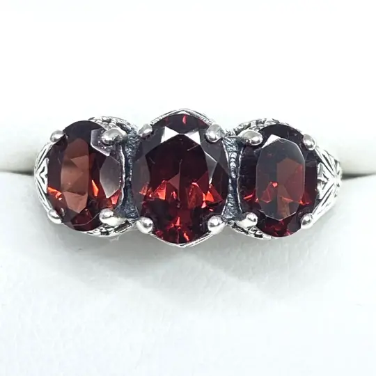 Natural Garnet Ring, size 7, Trinity (3Gem) Ring, Vintage Jewelry #D41 - Ready to Ship