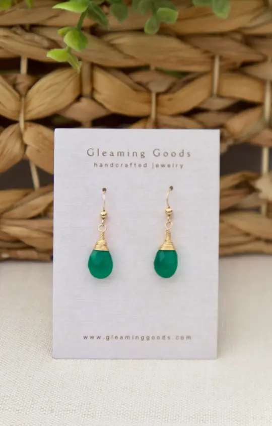 Faceted Green Jade Stone Earrings