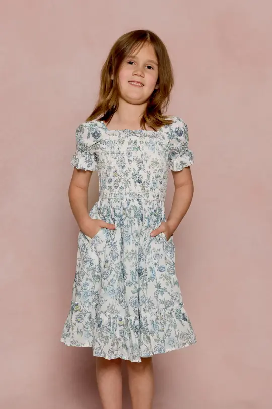 Mini Valencia Dress in Ivory Climbing Vine Bloom