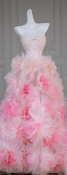 Pink Strapless Sequined Waist Slim Fit 3D Flower Skirt Long Dress Bridal Gown R5827