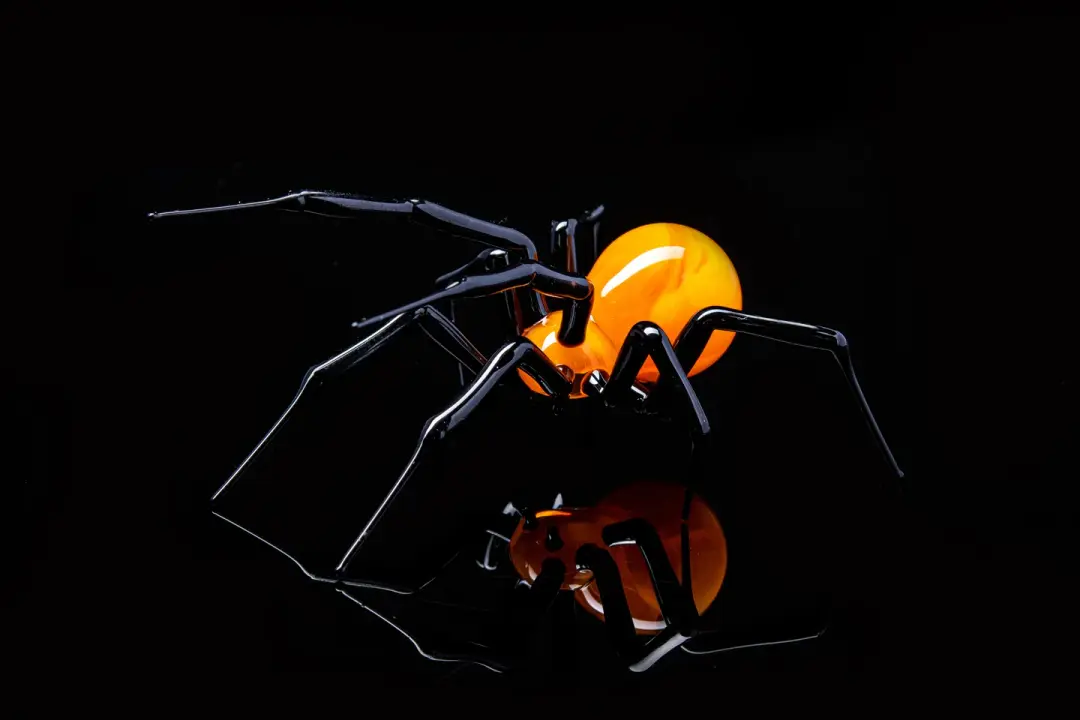 Glass Spider Figurine With Bright Orange Body, Handmade 2.8-Inch Art