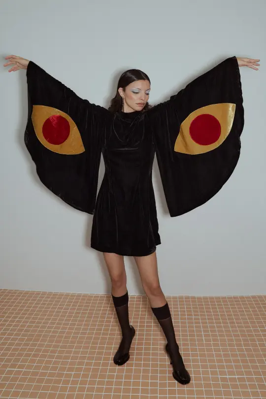 Moth Mini Dress Nonstretch Velvet Black