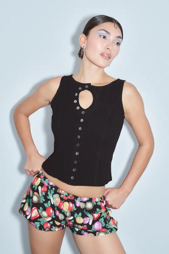Unbuttoned Soft Linen Tank Black