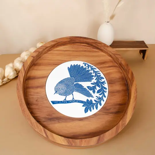 Round Olinalá Parota Solid Wood Serving Tray