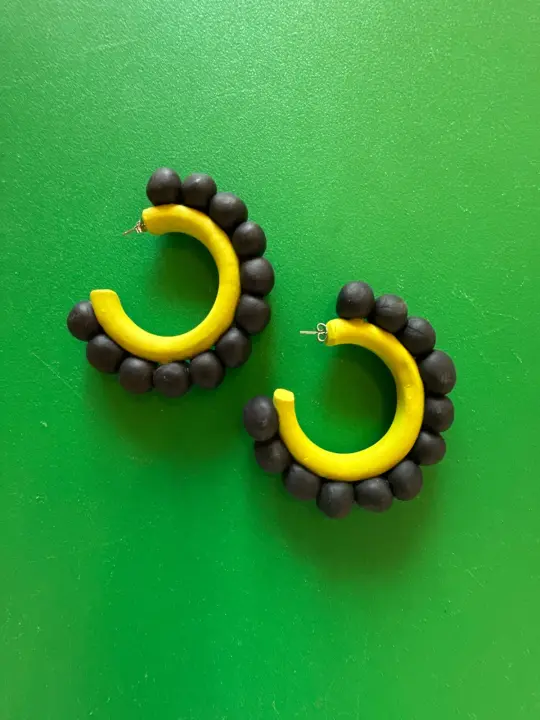Pom Pom Earrings - Citron & Black