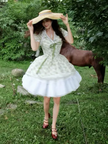 Elegant Soft Green Floral A-Line V-neck Corset Mini Birthday Dress Homecoming Dress RS638