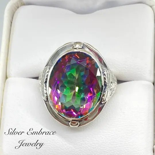 Mystic Topaz Ring, Size 9, Large Oval Gem in a Victorian Jewelry Design#D2 - Ready to Ship