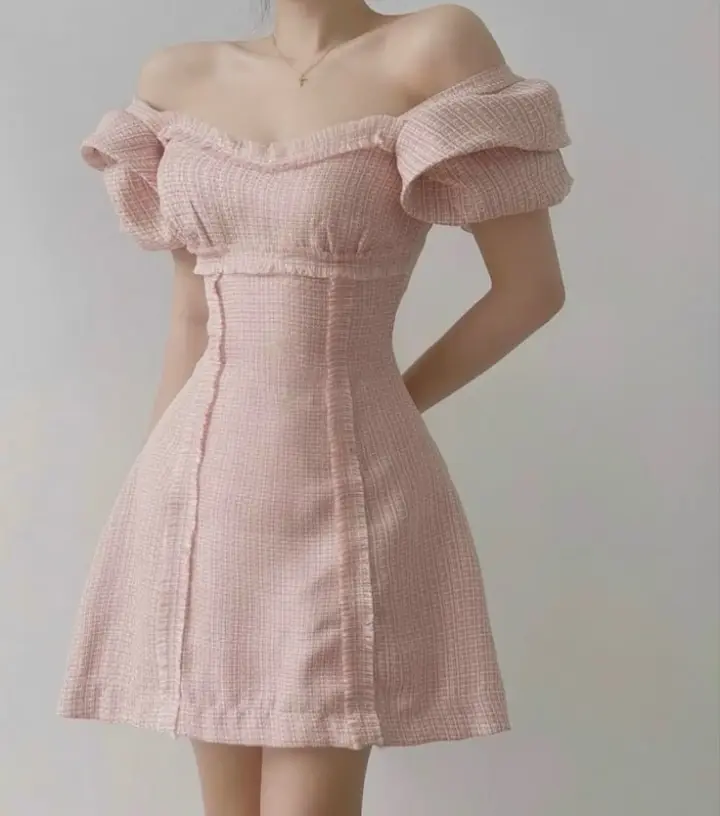 Pink one-shoulder waisted A-line slim short skirt homecoming dress R3515