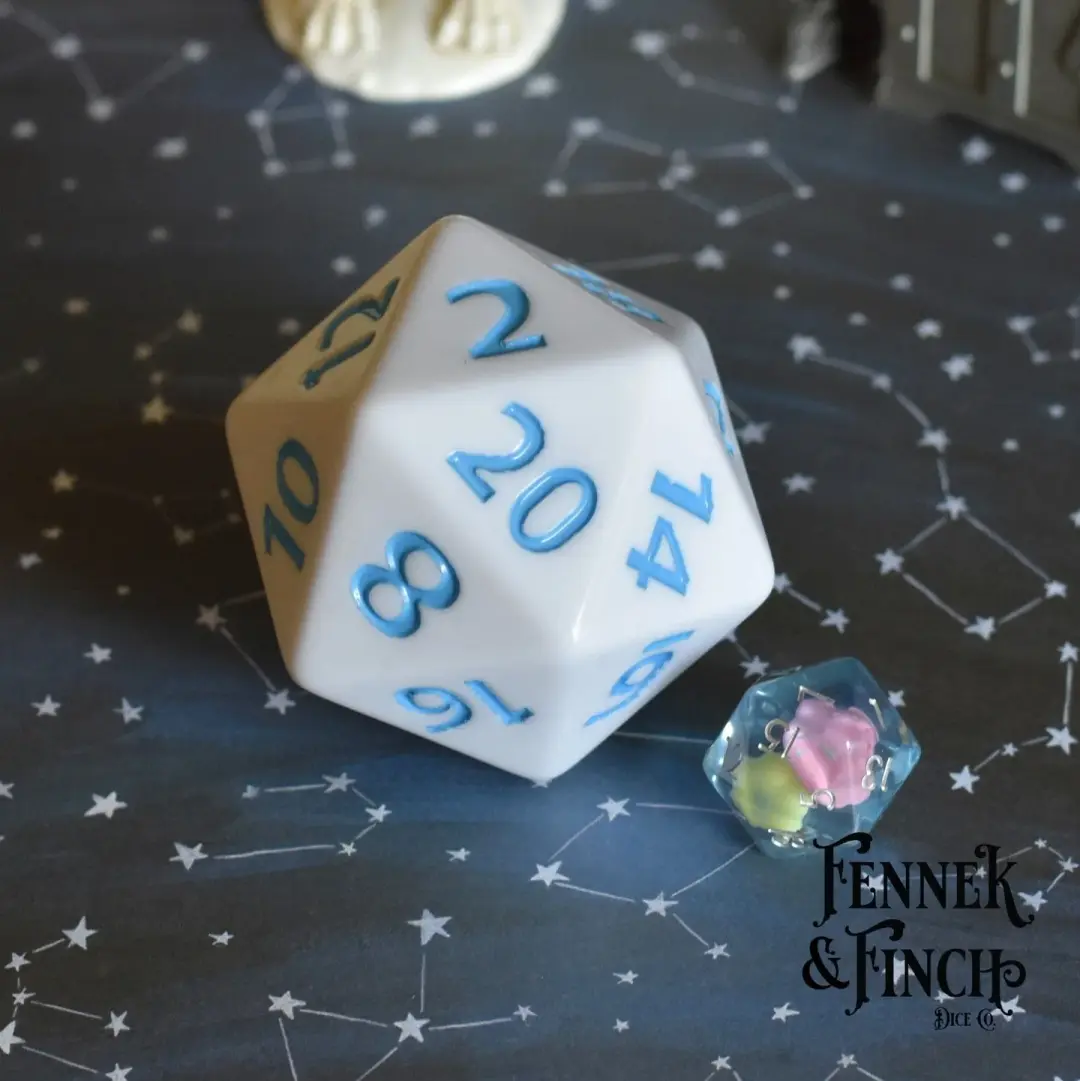 Giant White D20 Pink Orange Font – Extra Large 2" DnD Die
