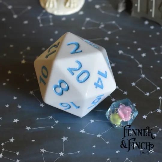 Giant White D20 Pink Orange Font – Extra Large 2" DnD Die