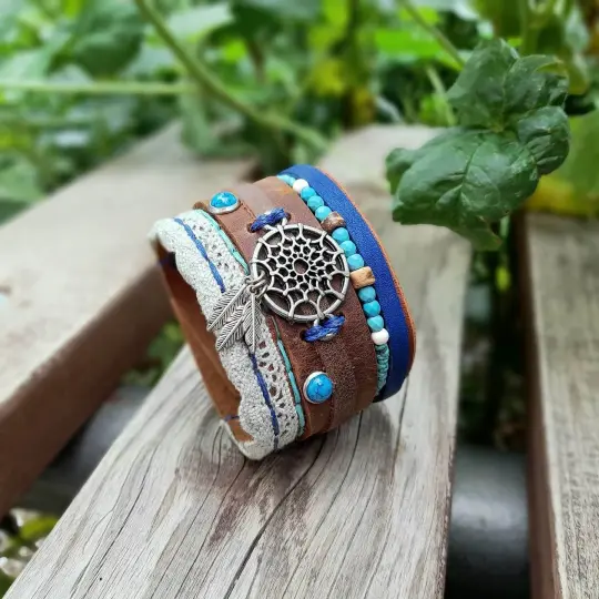 OOAK Dream Catcher Cuff | Extra Wide Boho Leather