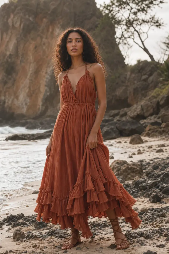 Mira Cotton Ruffle Dress Sunset Orange