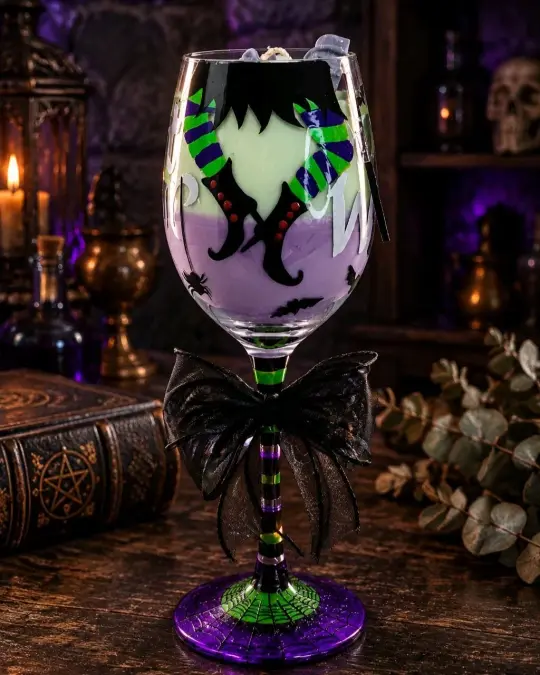 Artisan One Moon Flame Working Witch Halloween Wine Glass Candle Apple Brandy 20oz