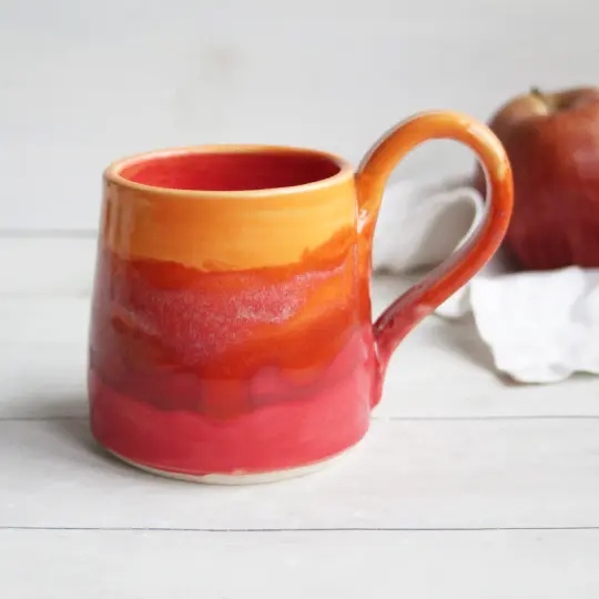 Orange and Red Sunset Handmade Pottery Mug, 14 Ounce, Made in USA