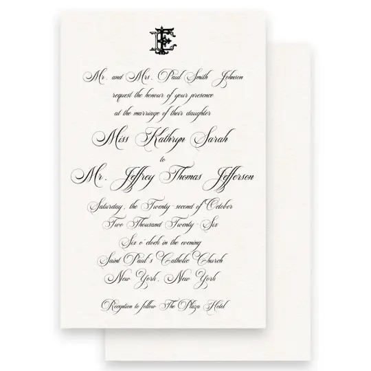 Simple Black Traditional Monogram with Switzerland Script Wedding Invitation