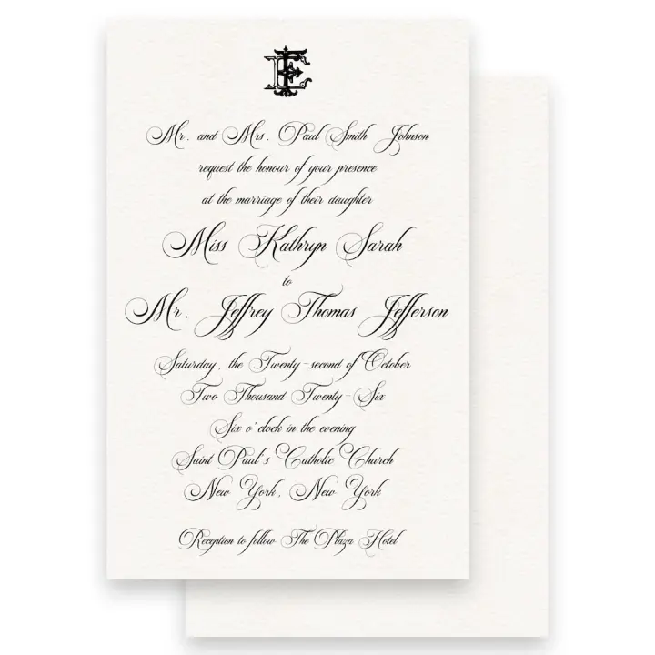 Simple Black Traditional Monogram with Switzerland Script Wedding Invitation